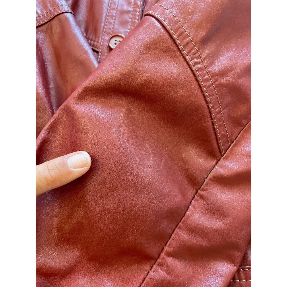 Vintage 70s Red Leather Trench Coat Maxi Long Duster Dagger Collar Uruguay S - Picture 16 of 16